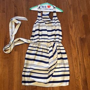 Aqua white and navy striped dress